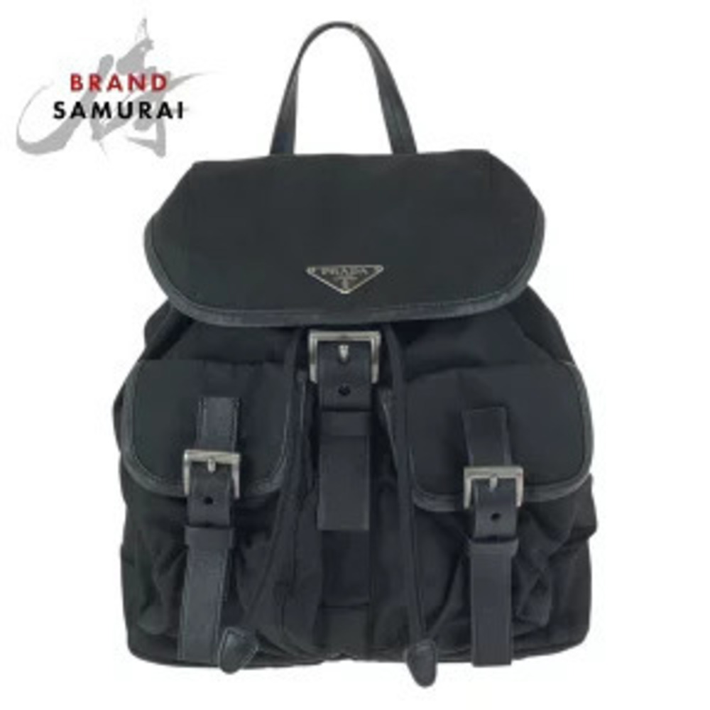 Prada Tessuto backpack triangular plate black leather